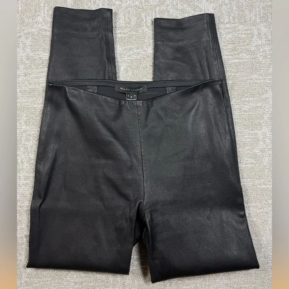 Ralph Lauren Black Label Women's Black Lamb Leather Pants W/Side Zipper Sz 10 - Picture 1 of 8